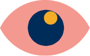 An abstract representation of an eye. The eye's sclera is depicted in pink, the iris is dark blue, and a small yellow circle within the iris resembles a pupil. This simplistic illustration, much like female businesses that thrive on unique ideas, lacks detailed features but speaks volumes in its elegance.