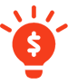 A red light bulb icon with a dollar sign in the center and small lines radiating outward from the top, symbolizing an entrepreneurial idea for women in business.