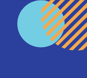 A blue circle overlaps with an orange-striped semicircle on a dark blue background. The orange stripes are diagonal and partially cover the blue circle, creating a visually striking contrast reminiscent of the dynamic interplay found in women in business ventures.