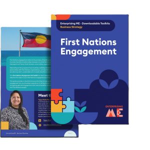 Two booklets, one stacked on top of the other. The visible covers are titled "First Nations Engagement" and feature a puzzle piece design with a First Nations flag in the background. A smaller section on the left of the lower booklet shows a smiling person and text.