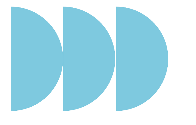 Three overlapping blue circles create an abstract design on a white background, forming a central eye shape where they intersect.