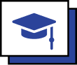 A simple graphic of a graduation cap with a tassel, depicted in blue on a white and blue rectangular background.
